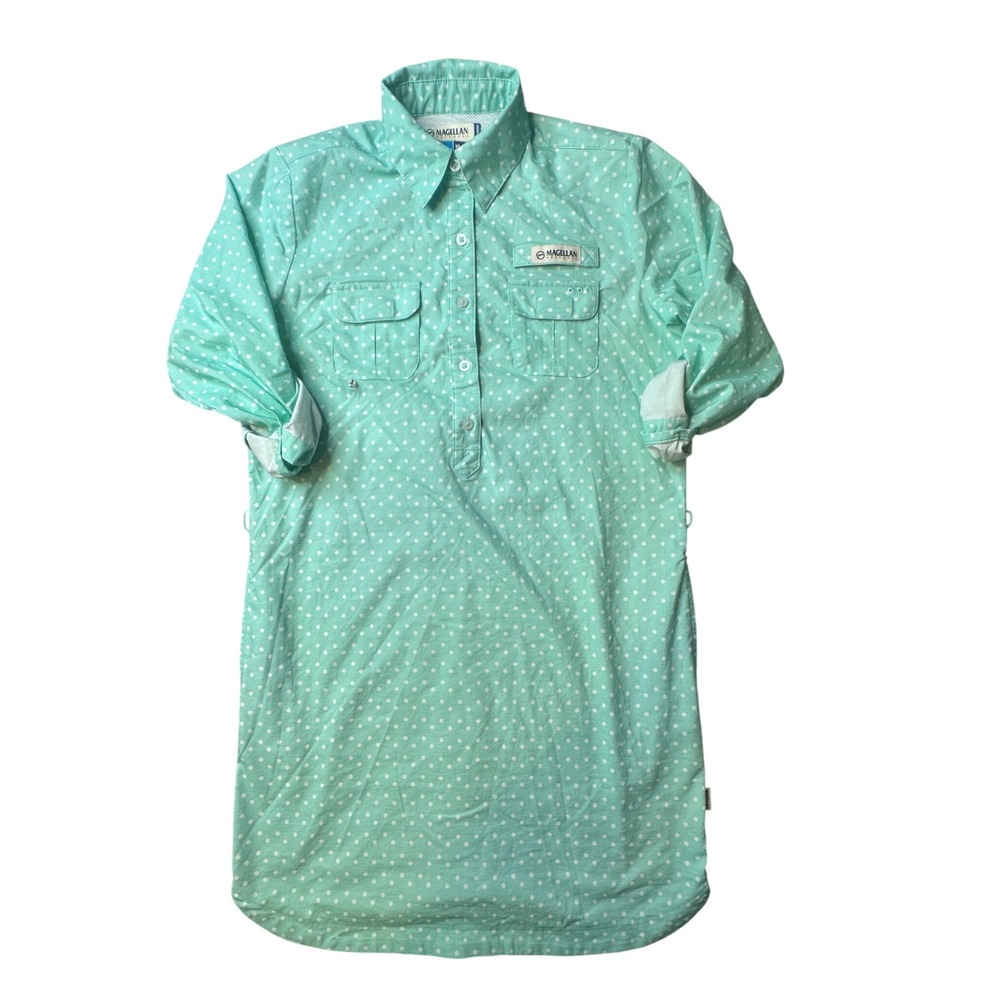 Magellan Dress Womens XS Mint Green Fish Gear Southern Summer Polka Dot Wicking
